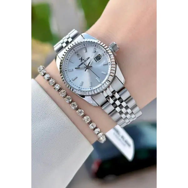 Gümüş Renk 30 Mm Kadın Kol Saati ve Bileklik