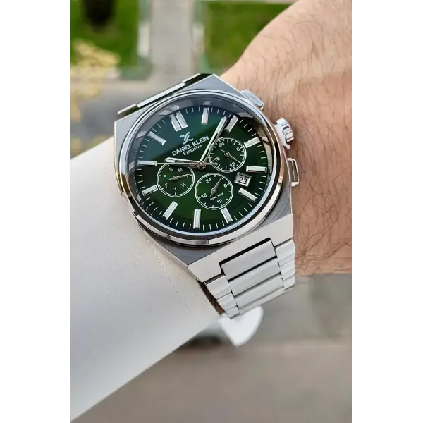 Kadranı Yeşil Kordonu Gümüş Renk 43 Mm İç Göstergeleri Aktif Erkek Kol Saati