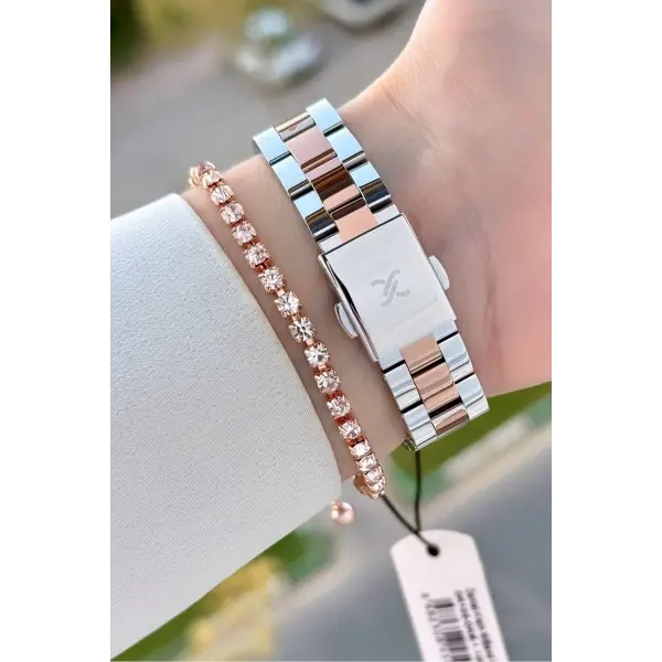 Marka Rose Gümüş Renk 33 Mm Kesme Camlı Kadın Kol Saati Ve Hediye Bileklik