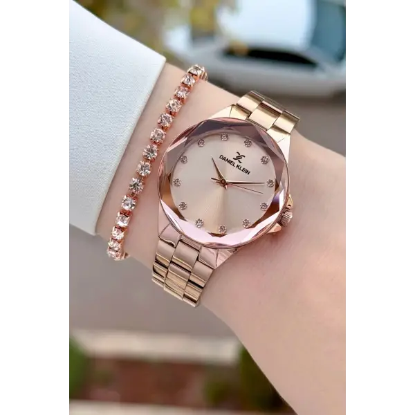 Rose Renk 33 Mm Kesme Camlı Kadın Kol Saati Ve Bileklik