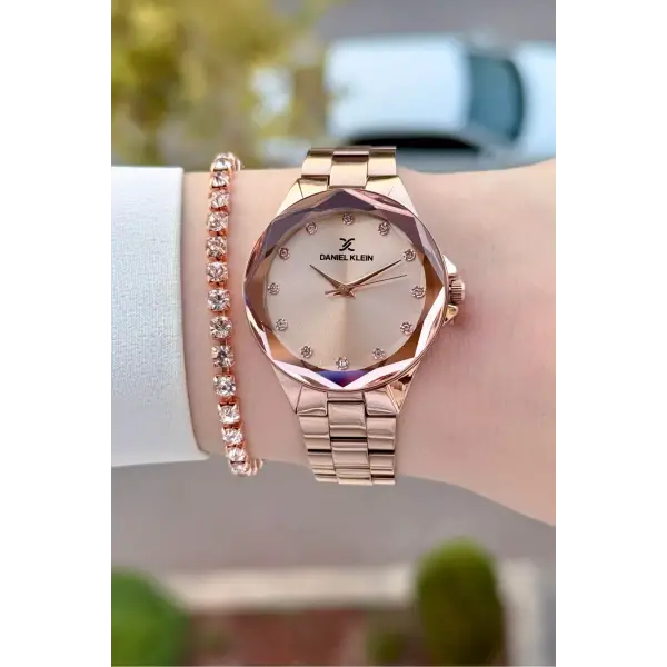 Rose Renk 33 Mm Kesme Camlı Kadın Kol Saati Ve Bileklik