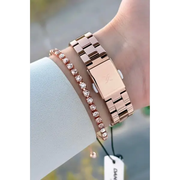 Rose Renk 33 Mm Kesme Camlı Kadın Kol Saati Ve Bileklik