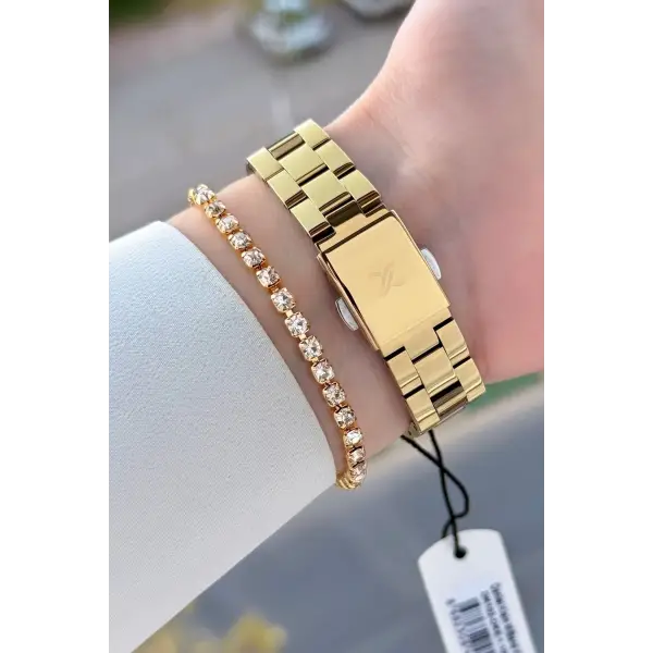 Gold Renk 33 Mm Kadın Kol Saati ve Bileklik