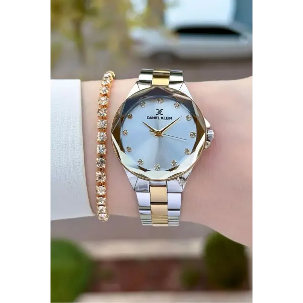 Gold Gümüş Renk 33 Mm Kadın Kol Saati ve Bileklik