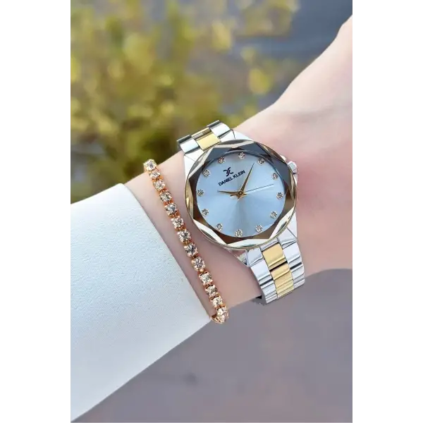 Gold Gümüş Renk 33 Mm Kadın Kol Saati ve Bileklik