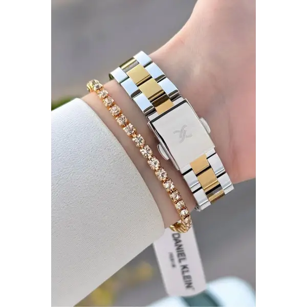 Gold Gümüş Renk 33 Mm Kadın Kol Saati ve Bileklik