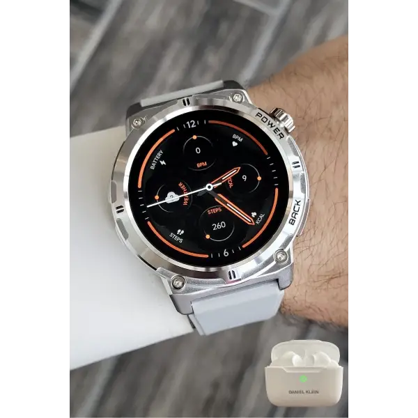 Gri Renk Android/ios Uyumlu Akıllı Saat ve Bluetooth Kulaklık