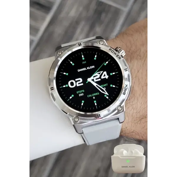 Gri Renk Android/ios Uyumlu Akıllı Saat ve Bluetooth Kulaklık