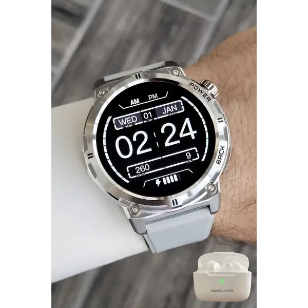 Gri Renk Android/ios Uyumlu Akıllı Saat ve Bluetooth Kulaklık