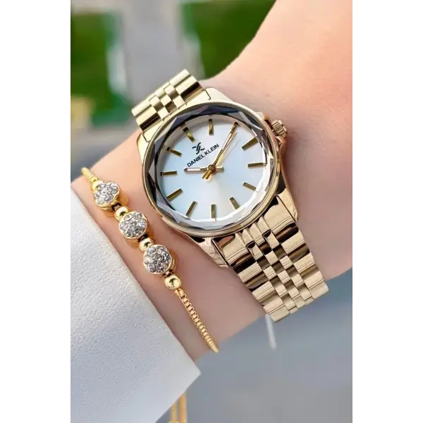 Gold Renk Hediye Paketli Kadın Kol Saati ve Bileklik