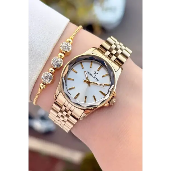 Gold Renk Hediye Paketli Kadın Kol Saati ve Bileklik