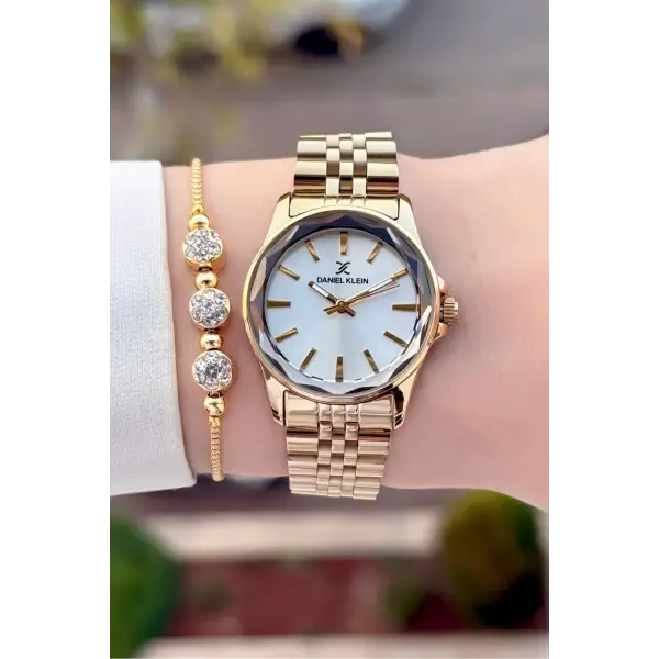 Gold Renk Hediye Paketli Kadın Kol Saati ve Bileklik