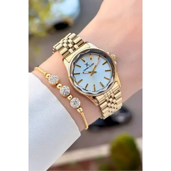 Gold Renk Hediye Paketli Kadın Kol Saati ve Bileklik