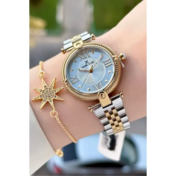 Gold Gümüş Renk 32 Mm Kadın Kol Saati ve Bileklik