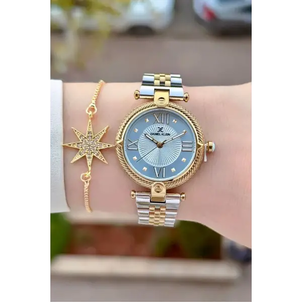 Gold Gümüş Renk 32 Mm Kadın Kol Saati ve Bileklik