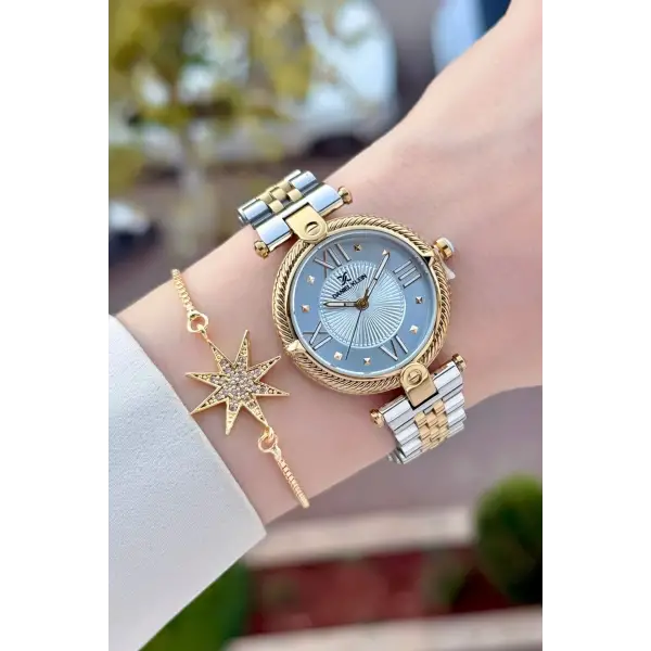 Gold Gümüş Renk 32 Mm Kadın Kol Saati ve Bileklik