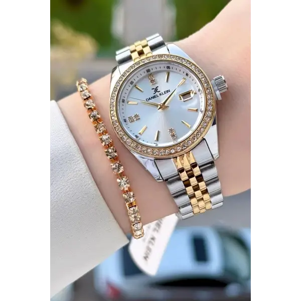 Gold Gümüş Renk 32,5 Mm Kadın Kol Saati ve Bileklik