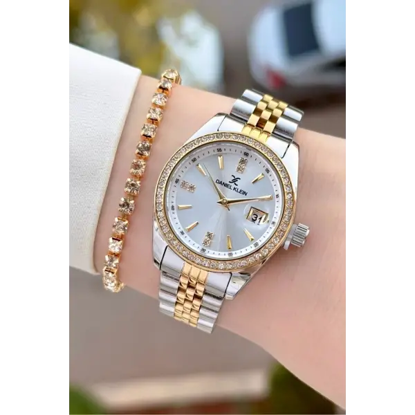 Gold Gümüş Renk 32,5 Mm Kadın Kol Saati ve Bileklik