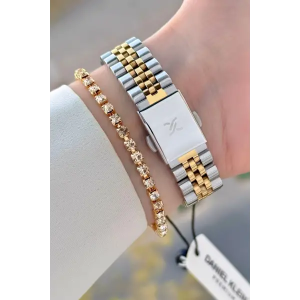 Gold Gümüş Renk 32,5 Mm Kadın Kol Saati ve Bileklik