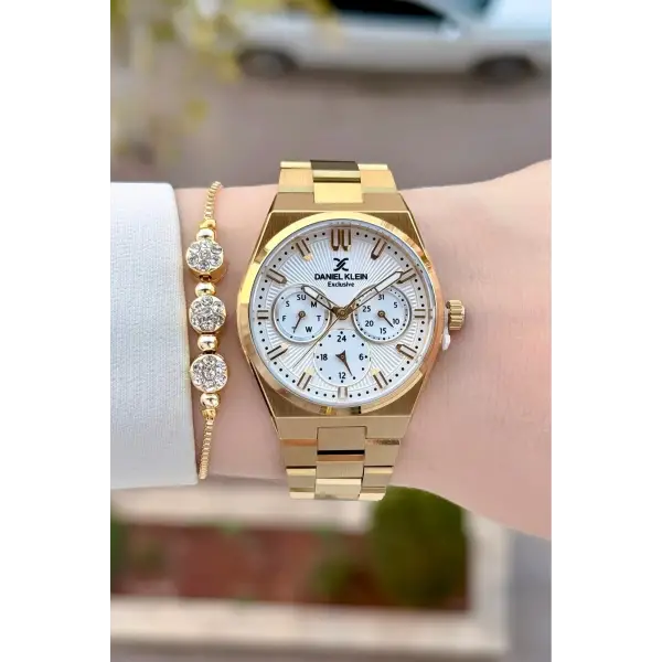 Gold Renk İç Göstergeleri Aktif Kadın Kol Saati ve Bileklik