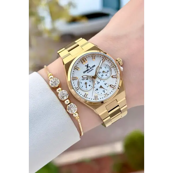 Gold Renk İç Göstergeleri Aktif Kadın Kol Saati ve Bileklik