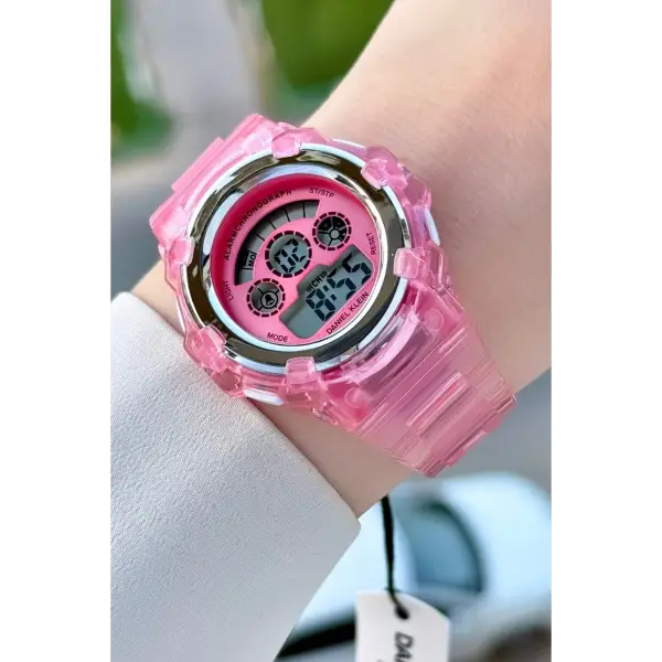 Pembe Renk Işıklı, Alarmlı, Kronometreli Hediye Paketli Kız Çocuk Kol Saati (5-18 Yaş)