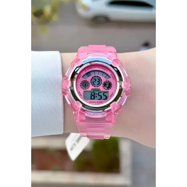 Pembe Renk Işıklı, Alarmlı, Kronometreli Hediye Paketli Kız Çocuk Kol Saati (5-18 Yaş)