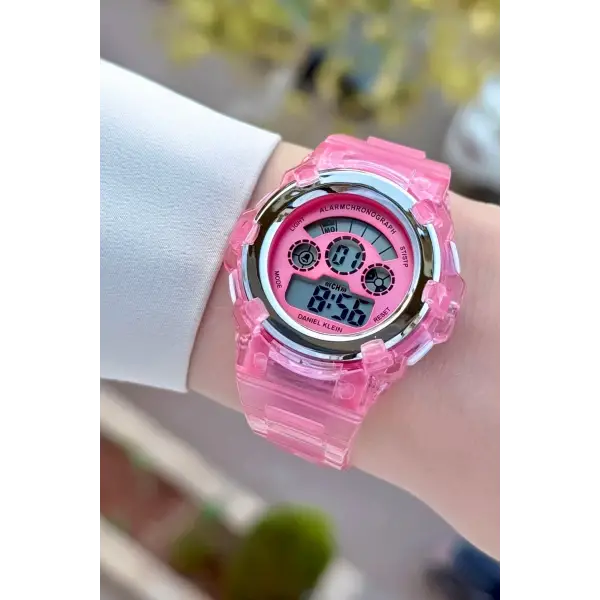Pembe Renk Işıklı, Alarmlı, Kronometreli Hediye Paketli Kız Çocuk Kol Saati (5-18 Yaş)