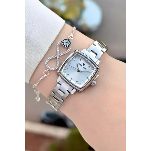 Gümüş Renk Kadın Kol Saati Ve Bileklik