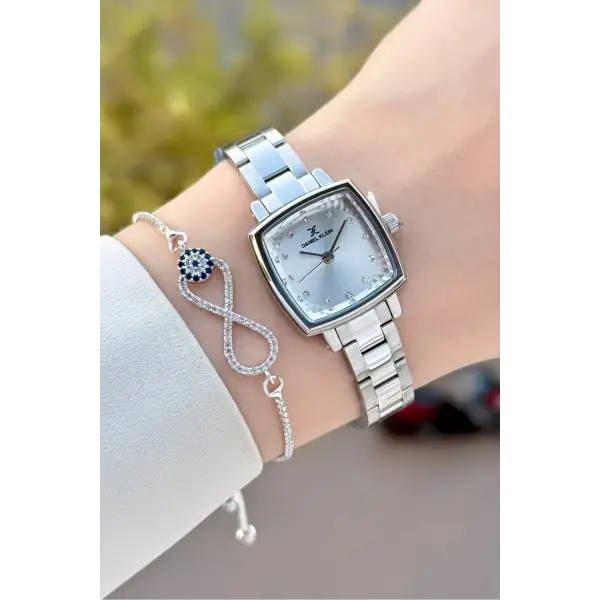 Gümüş Renk Kadın Kol Saati Ve Bileklik