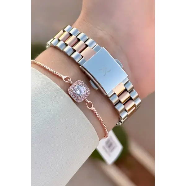 Rose Gümüş Renk 33 Mm Kadın Kol Saati ve Bileklik