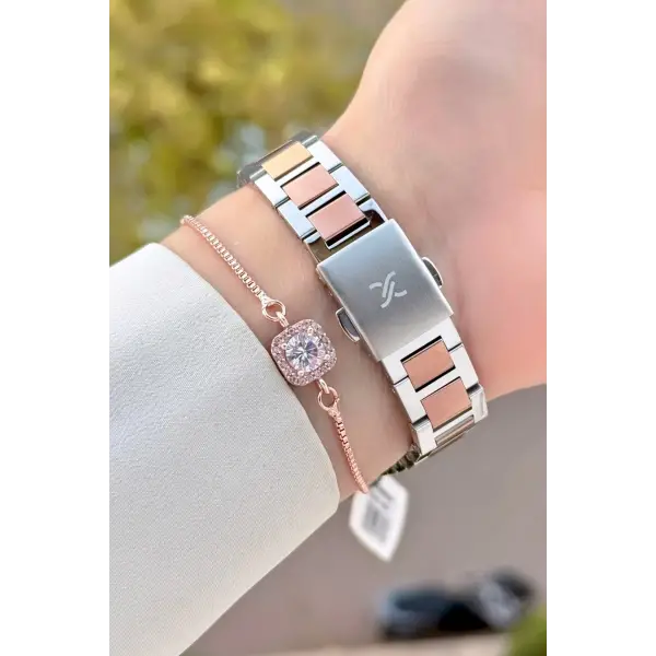 Rose Gümüş Renk 33 Mm Kadın Kol Saati ve Bileklik