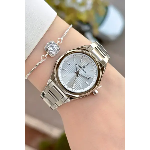 Gümüş Renk 33 Mm Kadın Kol Saati ve Bileklik