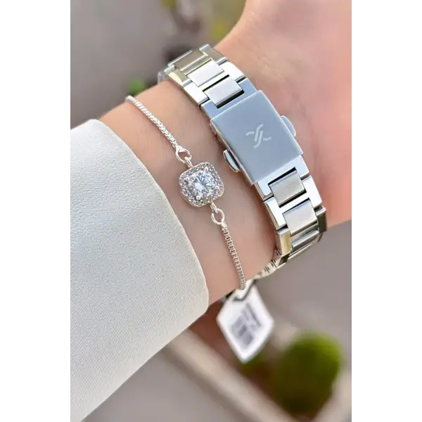 Gümüş Renk 33 Mm Kadın Kol Saati ve Bileklik