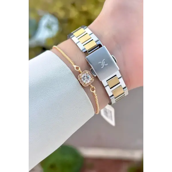 Kadranı Yeşil Kordonu Gold Gümüş Renk 33 Mm Kadın Kol Saati ve Bileklik