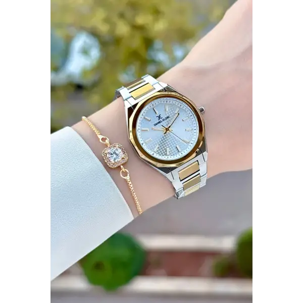 Gold Gümüş Renk 33 Mm Kadın Kol Saati ve Bileklik