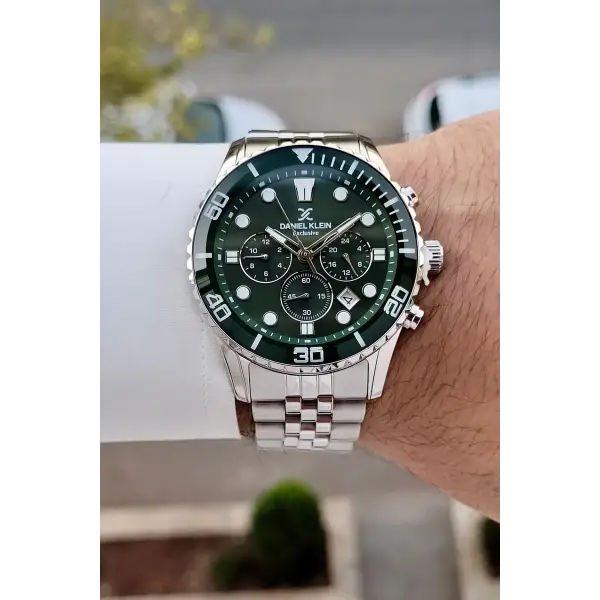 Kadranı Yeşil Kordonu Gümüş Renk 44 Mm İç Göstergeleri Aktif Erkek Kol Saati