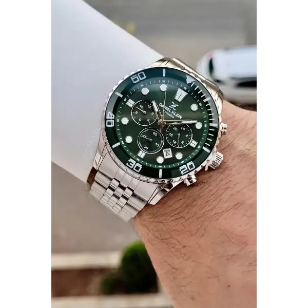 Kadranı Yeşil Kordonu Gümüş Renk 44 Mm İç Göstergeleri Aktif Erkek Kol Saati
