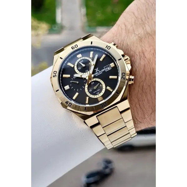 Kadranı Siyah Kordonu Gold Renk 42 Mm İç Göstergeleri Aktif Erkek Kol Saati