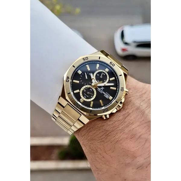 Kadranı Siyah Kordonu Gold Renk 42 Mm İç Göstergeleri Aktif Erkek Kol Saati