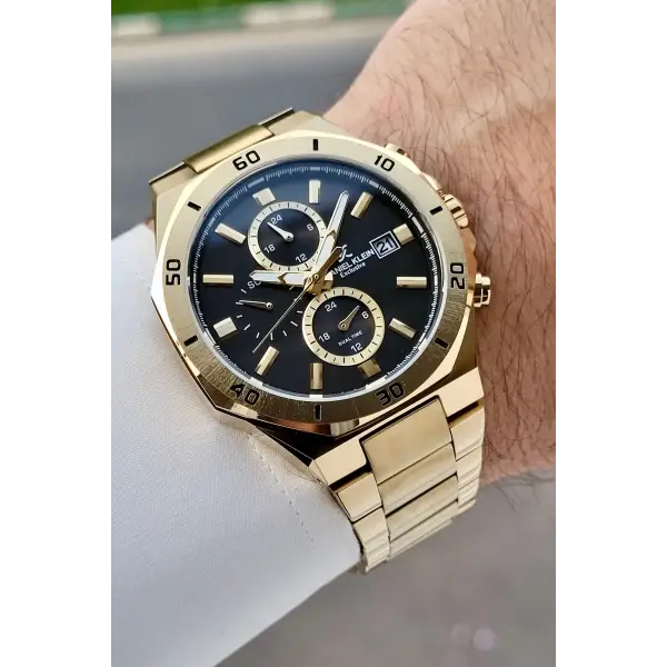 Kadranı Siyah Kordonu Gold Renk 42 Mm İç Göstergeleri Aktif Erkek Kol Saati