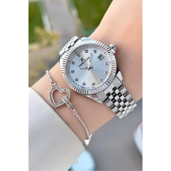 Gümüş Renk 34 Mm Hediye Paketli Kadın Kol Saati ve Bileklik