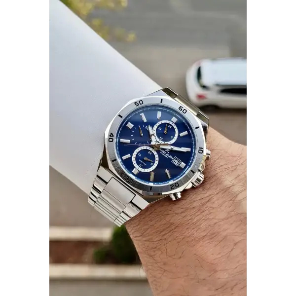 Kadranı Lacivert Kordonu Gümüş Renk 42 Mm İç Göstergeleri Aktif Erkek Kol Saati