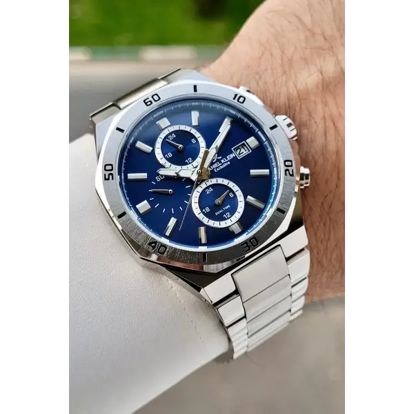 Kadranı Lacivert Kordonu Gümüş Renk 42 Mm İç Göstergeleri Aktif Erkek Kol Saati