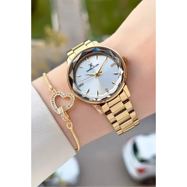 Gold Renk 34 Mm Kadın Kol Saati ve Bileklik