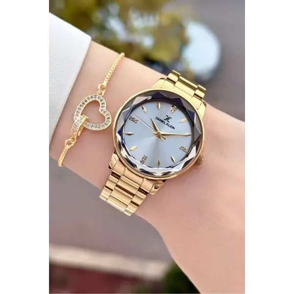 Gold Renk 34 Mm Kadın Kol Saati ve Bileklik