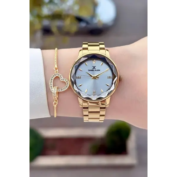 Gold Renk 34 Mm Kadın Kol Saati ve Bileklik