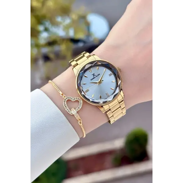 Gold Renk 34 Mm Kadın Kol Saati ve Bileklik