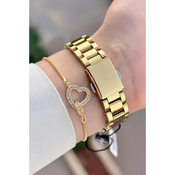 Gold Renk 34 Mm Kadın Kol Saati ve Bileklik