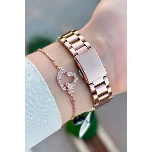 Rose Renk 34 Mm Kadın Kol Saati ve Bileklik